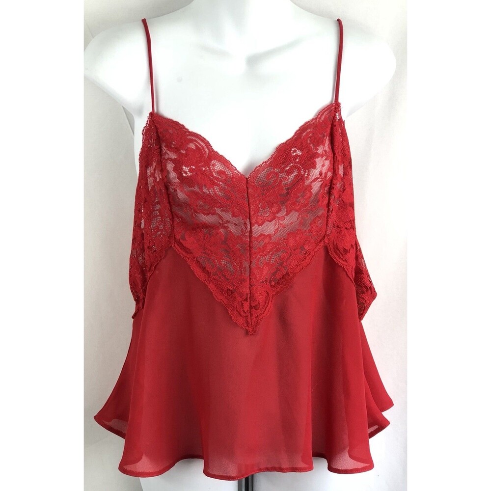 Vintage Camisole Slip Lingerie L Red Lace Sweetheart V-Neck Fairy Whimsgoth